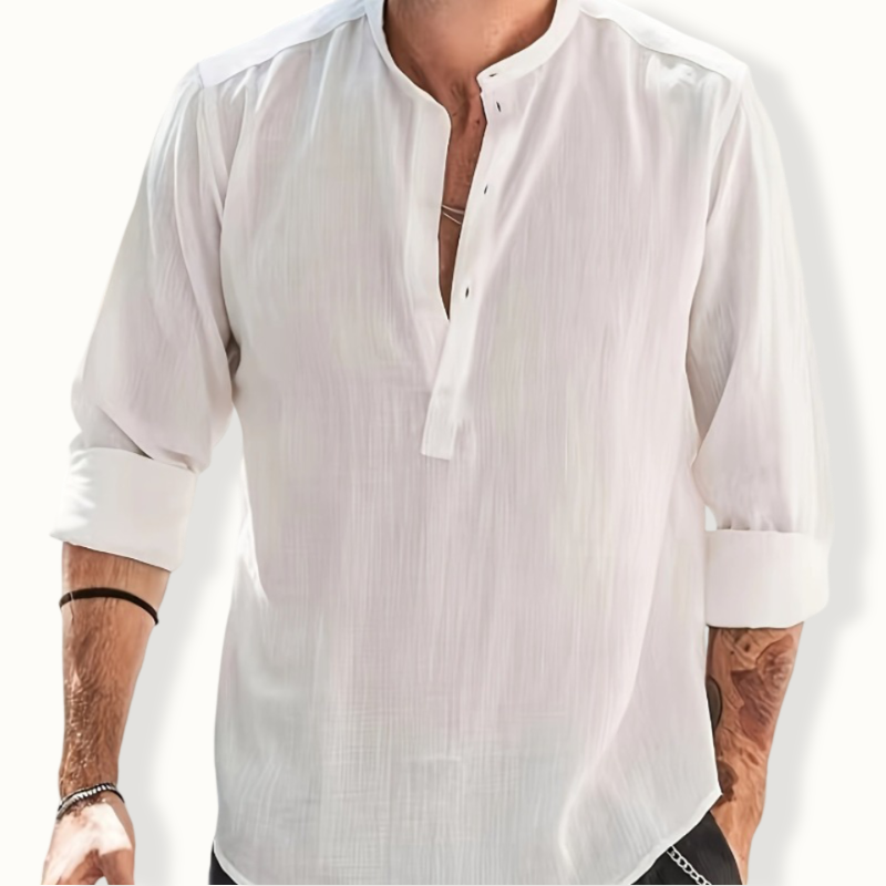 Tunis Button Up Stand Collar Long Sleeve