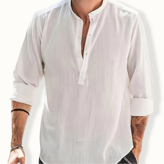 Tunis Button Up Stand Collar Long Sleeve