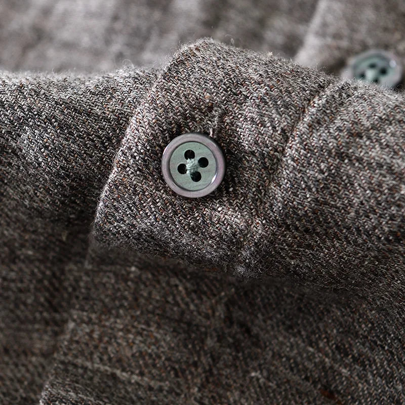 Caginec Linen Turn Down Button Up