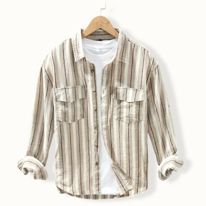 Algiers Striped Linen Long Sleeve Button Up