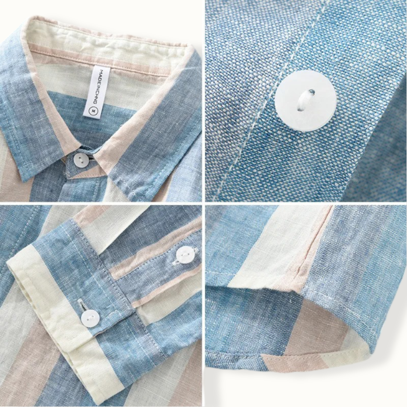 Paramaribo Long Sleeve Striped Linen Button Up