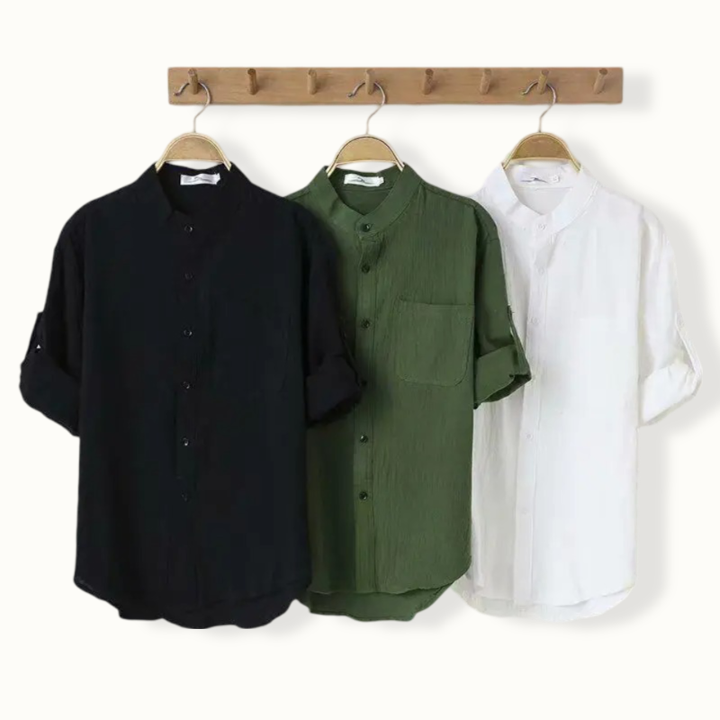 Lima Stand Collar Short Sleeve Button Up
