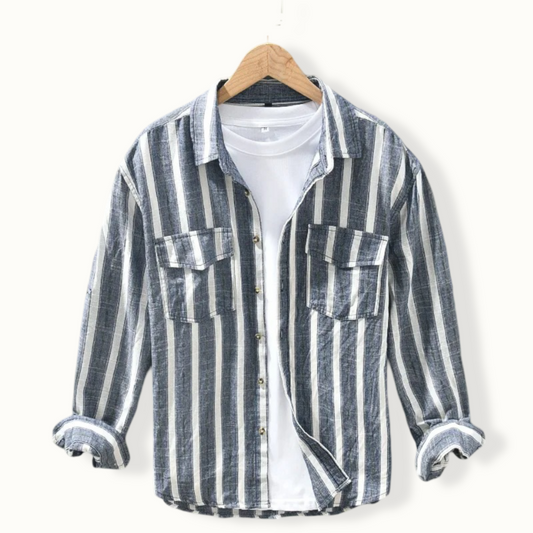 Algiers Striped Linen Long Sleeve Button Up