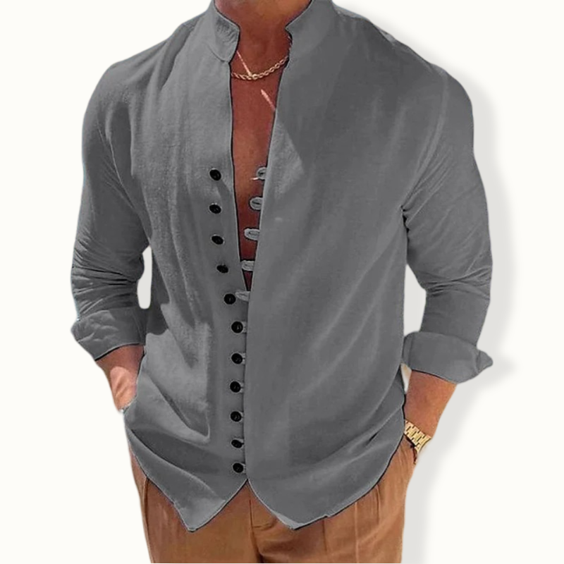 Conakry Lapel Button Solid Color Shirt