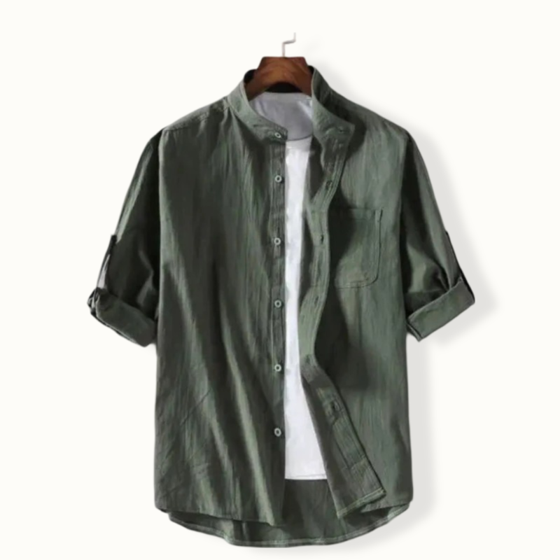 Lima Stand Collar Short Sleeve Button Up